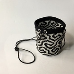 コットンニット巾着 ミニショルダー グレー 幾何学