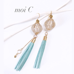 ライトブルー　フェルト　タッセル　ジャスミンピアス