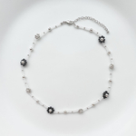 ビーズネックレス "silver×black"