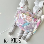 ★KIDSsize★レトロ夢かわ(ネコとお城)-高級晒とオックスで作ったちっちゃな三日月マスク　かわいいどうぶつ【送料無料】