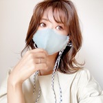 リボンマスク（ブルー／小花柄）／ファッションマスク 立体マスク 紐マスク 涼感マスク 秋マスク 血色マスク ダブルガーゼ