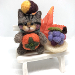 秋猫🍇食欲の秋(キジトラ猫)羊毛フェルト