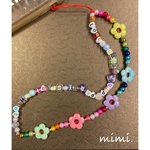 Long phone strap❃ロングタイプ❃カラフルフラワー/ビーズストラップ/mimi. ¨̮♡