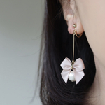 再販×3 ♡ベージュリボンとパール ピアス☆イヤリング 
