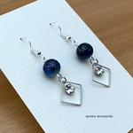 square pierced earrings　スクエア　ひし形　丸　ビーズ　ブルー　ネイビー　揺れる　個性的　上品