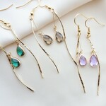 ジュエルカラードロップ&ゴールドツイストバー 揺れるピアス ノンホールピアス