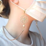 首元華やぐ、刺繍レースのマスクストラップ【ライトゴールド/maru】コットンパール  マスクコード マスクホルダー 首掛け グラスコード メガネストラップ 