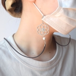 首元華やぐ、刺繍レースのマスクストラップ【シルバー/maru】コットンパール  マスクコード マスクホルダー 首掛け グラスコード メガネストラップ 