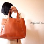 シンプルレザートート☆本革☆キャメル系☆