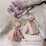 🌹No.44 フラワーボタン×シフォンタッセル 耳飾り ピアス/イヤリング