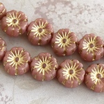 【8㍉ 12個】ハワイアン＊salmon pink＊チェコビーズ＊桜ピンク＊フラワー＊花＊ハイビスカス