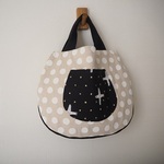Winter　bird　黒×ホワイトドット　maritoぷっくりBAG　前ポケット　♪　帆布　黒