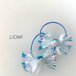 【シェル付き　オーロラリボン　2つセット】キッズヘアゴム　ヘアゴム　ヘアピン　幼稚園　保育園　女の子　プレゼント　髪留め　髪飾り　オーロラ　オーロラリボン　リボン　キラキラ　シェル　貝殻　海　夏