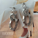 RUKIRIRIA #592 クリア×シルバーチェーン玉付きピアス  大ぶりピアス 大ぶりイヤリング 