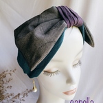 🌟capella🌟 秋色たっぷりのリボンターバン　パープル×ブルーグリーン＋グレーのビッグドット　大人可愛い秋のターバン