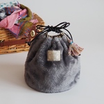 ❇︎再販×２❇︎ エコファー巾着バッグ【グレー×レオパード】