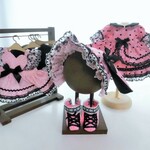 ハニーハニー様専用です。　メルちゃんサイズ　ピンク×黒　垂れ耳ロリータコーデセット　