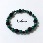 ☆ブラックオニキス・マラカイト・モリオン（天然黒水晶）☆パワーストーン（天然石）☆ハンドメイド☆ブレスレット☆天眼石☆孔雀石☆