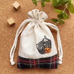 猫とハロウィンカボチャ 手刺繍の巾着ポーチ