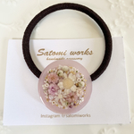 ❇︎Flower  bouquet hair tie❇︎ボタニカル　ヘアゴム　レジン　パール　押し花　ドライフラワー　一点物　秋　冬　くすみカラー　アンティーク　大人ガーリー　フェミニン　パープル
