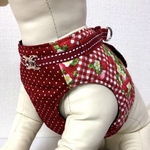 犬用 ハーネス　いちご×ドット柄　ハートバックル