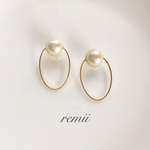 オーバル  ×コットンパールのピアス