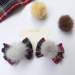(No.12)【ベビー・キッズ】ファーチェックリボン　ヘアゴム　２つ入り（全３色）