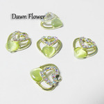 【D-0498】5pcs　キャッツアイストーン　トリプルハート　17×16mm　ゴールド グリーン　チャーム