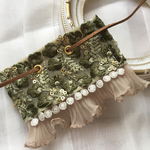 【再販】インド刺繍 リボン ポニーフック ラップリボン リボンラップ グリーン×フリルレース