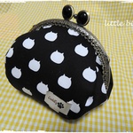 がま口　＊水玉にゃんこ＊black　丸型