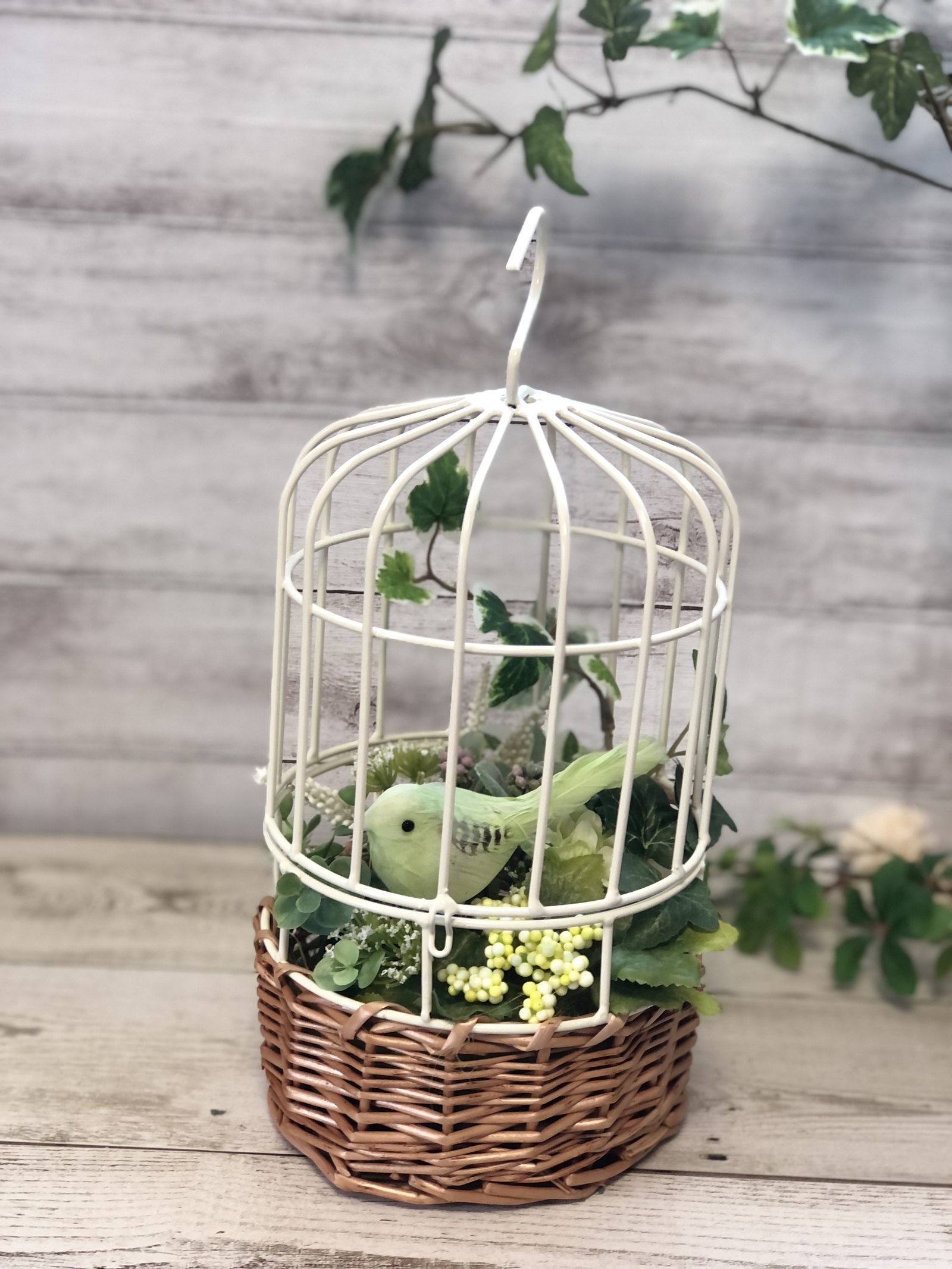 フェイクグリーンインテリア バードゲージ 造花 観葉植物 鳥籠 - LULU