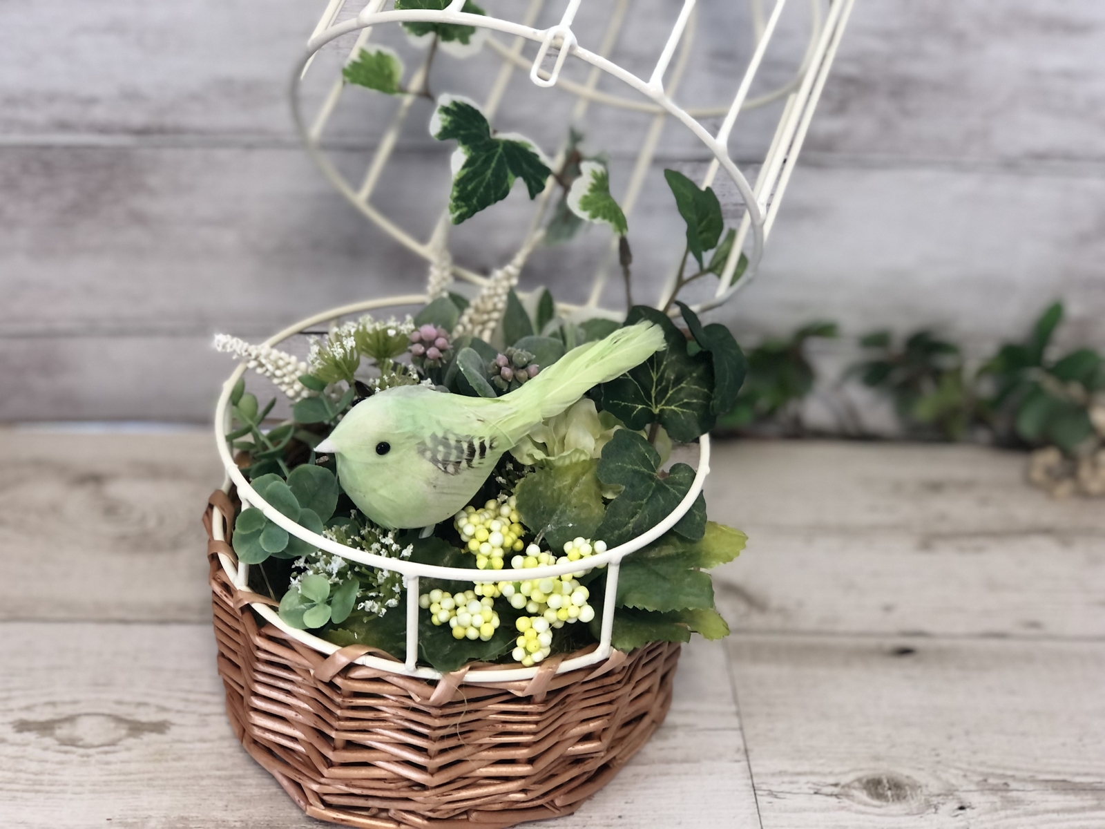 フェイクグリーンインテリア バードゲージ 造花 観葉植物 鳥籠
