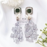 ♢silver grey tasselピアス/イヤリング♢　　大ぶり/グレー/タッセル/パール/レース/シルバー/大人/上品/アレルギー対応/サージカルステンレス