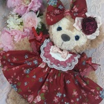＜現品のみ＞シェリーメイ（ポーチサイズ）コスチューム＊丸ヨークドレス＊YUWAの薔薇柄＊レッド