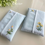 🌿ハーブの手刺繍ポケットティッシュケース『カモミール＆フェンネル』2点セット