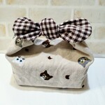 まんまるリボンの可愛いお弁当袋【刺繍猫】
