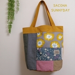 ③バケツ型片面パッチフラットトート/1点物/A4/トート/バッグ