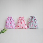 サイズ選べる 巾着袋 【ストライプリボン】給食袋    コップ袋 体操着袋 お着替え袋 大きい巾着袋