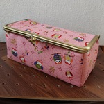 和柄ふくろう柄のBOX型がま口小物入れ (Lサイズ)