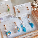 №1  限定1セットのみ✨ピアス変更🉑♡3点セット　ブルーパープル　ガラス玉　スワロフスキー　チェコビーズ　グラデーション❀　アレルギーフリー　イヤリング（ピアス）