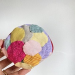 リネンで貝のパッチワークポーチ。　刺繍　no.65