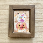 🎃透明水彩画「猫ちゃんハロウィン」北欧イラストミニ額 秋 かぼちゃ 北欧インテリア　ハロウィン　ハロウィンギフト　ねこ　ネコ　秋🎃