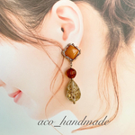 ꫛꫀꪝ✧‧˚ ピアス / オレンジブラウンカボション / 大人の秋冬ピアス / アンティークピアス / ブラウン / 冬ピアス / 新作 / ゆらゆら レトロ / 大人可愛い 