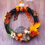 ≪ハロウィンリース🎃≫ ブラック×オレンジ (25cm) フラワーアレンジメント