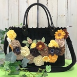2way バラのショルダーバッグ【黒】★持ち手付き　ショルダー紐取り外し可能　薔薇　かぎ針編み 