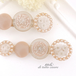 ○と亜麻色とお花バレッタ/ヘアクリップ