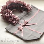 ☆再販×5☆cadeau☆ラッフルハンドルバッグ☆リボン☆サブバッグ☆ランチバッグ☆グレー☆ピンク