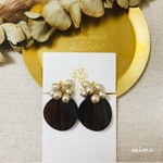 つぶつぶパール×ウッドイヤリング [ノンホールピアス・ピアス]