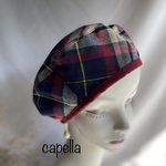 🌟capella🌟 タータンチェックが目を引くベレー帽　ワインカラーのスウェード風生地とのリバーシブル　Mのみ