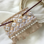 インド刺繍 リボン ポニーフック ラップリボン リボンラップ ホワイト×フリルレース